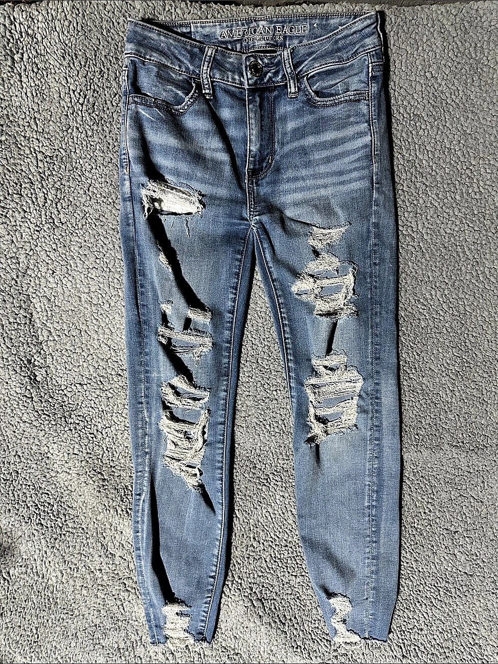 American Eagle Outfitters Hi-Rise Jegging Distressed Blue Skinny Jeans Size 0